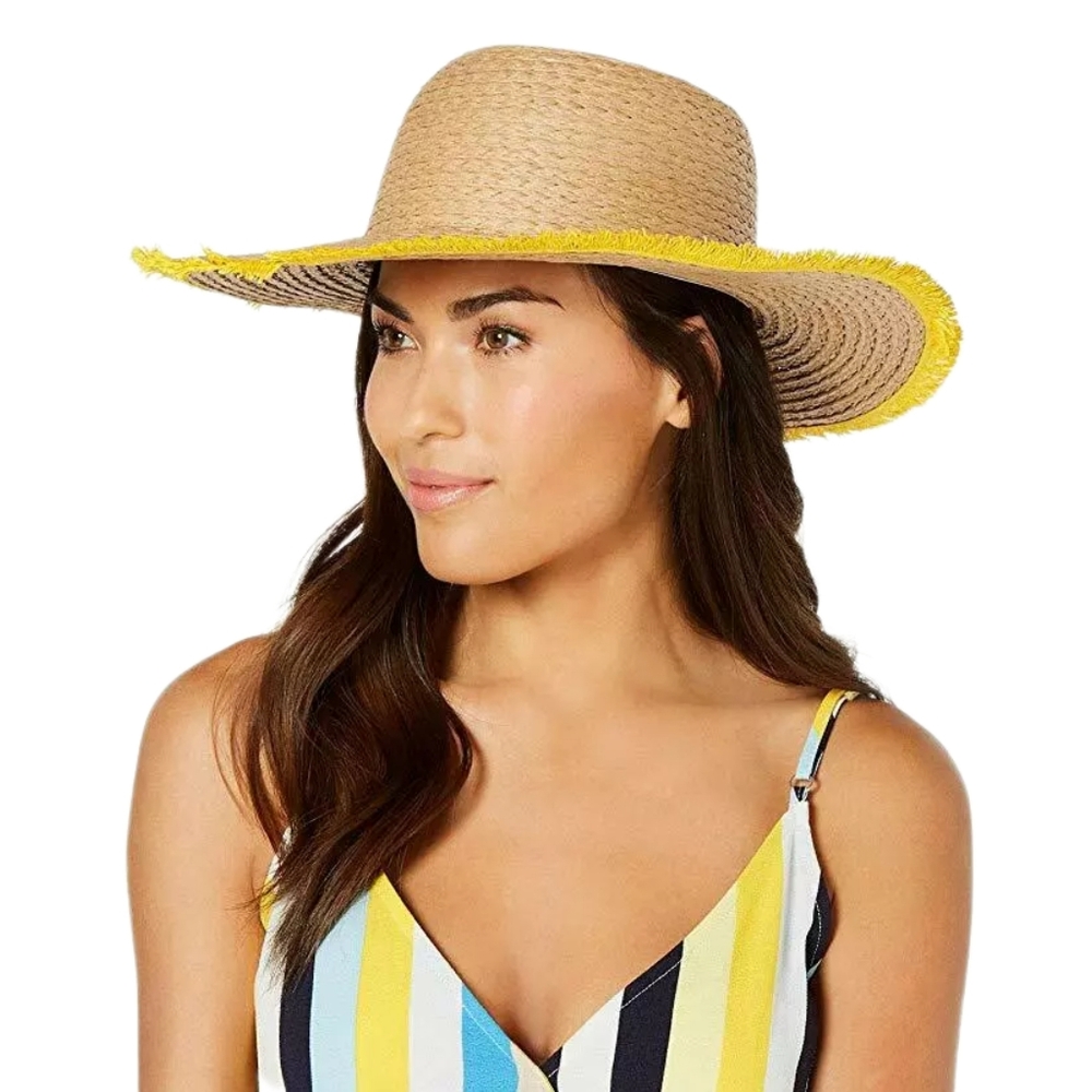 INC Pop Fray Edge Floppy Sun Hat - Yellow